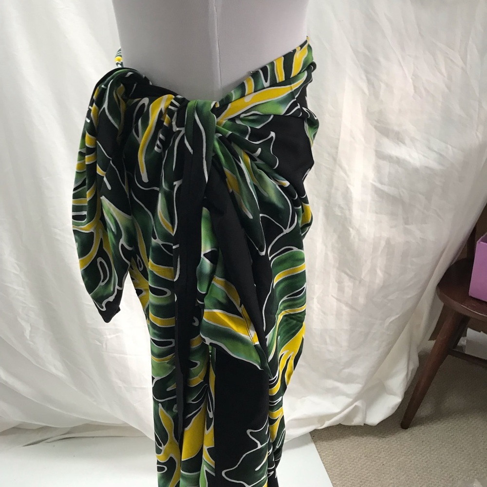 Beautiful hand painted large batik scarf  with tropical leaf print